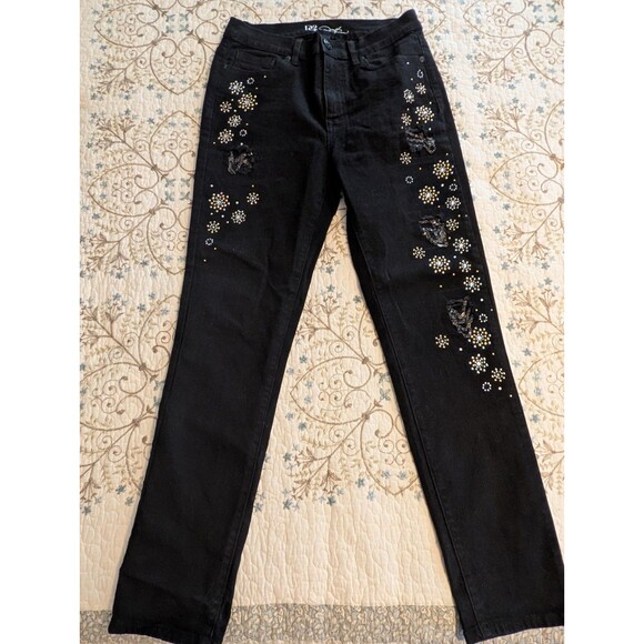 DG2 by Diane Gilman Womens 6 Classic Stretch Embroidered Jean Straight Leg Black - Picture 1 of 11